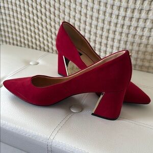 Jones New York Red Suede Women's Metallic Block Heel Shoes